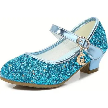 Dětská sálová obuv Dívčí třpytivé střevíčky na podpatku Barva: modrá, Velikost: 26 (17,2 cm)