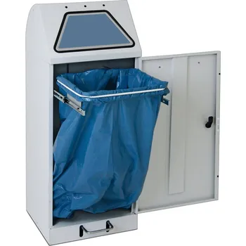 Odpadkový koš Samozhášecí nádoba na odpad, ruční obsluha, úchyty pro odpadkové pytle, objem 60 litrů, šedá/šedá