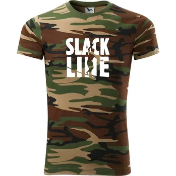 Pánské tričko Slackline nápis - Army CAMOUFLAGE - 2XL ( Hnědý maskáč )