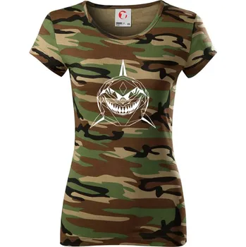 Geometrie - žralok tvář - Dámské maskáčové triko - L ( Hnědý maskáč )