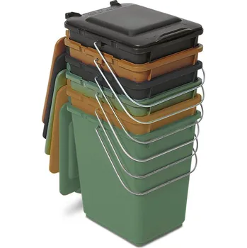 Odpadkový koš Kbelík s víkem na třídění odpadu, z polyethylenu, s kovovou rukojetí, objem 10 l, šedý