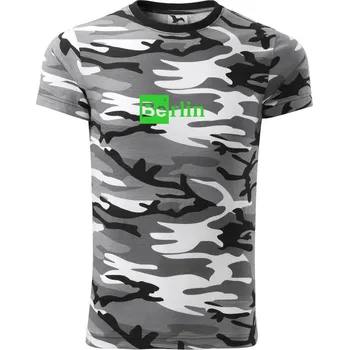 Pánské tričko Berlin nápis - chemický prvek - Army CAMOUFLAGE - S ( Šedý maskáč )