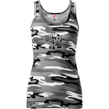 Dámské tričko Kráva tlustá - Dámské Maskáčové tílko - L ( Šedý maskáč )