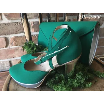 Dámské lodičky Svatební boty se stříbrnou platformou a podpatky - zelené Velikost obuvi: 34