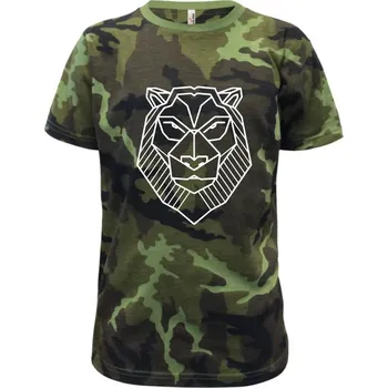 Geometrie - Lev - Dětské maskáčové triko - 122 cm/6 let ( Zelený maskáč )