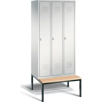 Šatní skříň Šatní skříň s lavičkou typ Cabo, 3 oddíly, š 900, v 2090, h 500/815 mm, šedá