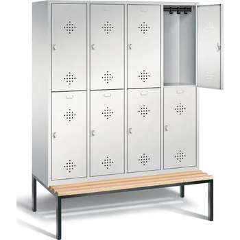 Šatní skříň Šatní skříň typ Cabo s lavičkou, 8 oddílů, š 1590, v 2090, h 500/815 mm, šedá