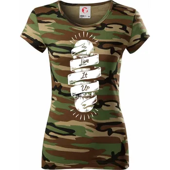 Dámské tričko Skate live if up - Dámské maskáčové triko - S ( Hnědý maskáč )