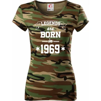 Dámské tričko Legends are born in 1969 - Dámské maskáčové triko - S ( Hnědý maskáč )