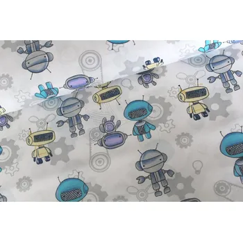 Roboti na bílé - bavlněné plátno, šíře 160cm