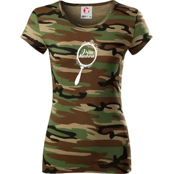 Dámské tričko Jsem barbína zrcadlo - Dámské maskáčové triko - XS ( Hnědý maskáč )