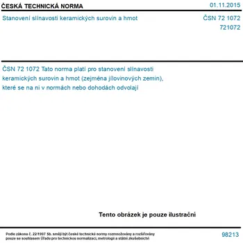 ČSN 72 1072 - Stanovení slínavosti keramických surovin a hmot - Tisk