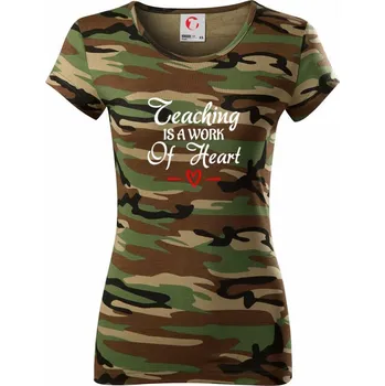 Teaching is a work of heart - Dámské maskáčové triko - 2XL ( Hnědý maskáč )