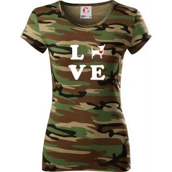 Dámské tričko Čivava love - Dámské maskáčové triko - XS ( Hnědý maskáč )