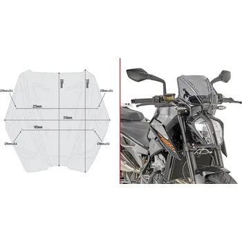 Motodíl A7708 plexi kouřové KTM Duke 790 (18-20)/890 R (21-23), vxš250x310 mm, včetně montážní sady