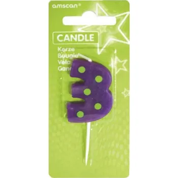 Dortová svíčka Narozeninová svíčka barevná 7,6cm číslo 3 - Amscan