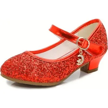 Dívčí obuv Dívčí třpytivé střevíčky na podpatku Barva: Červená, Velikost: 28 (18,2 cm)