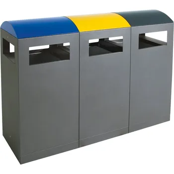 Odpadkový koš Stanice na sběr surovin pro venkovní použití, 3 x 90 litrů, korpus tmavě šedý