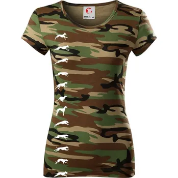 Dámské tričko Chrt na výšku - Dámské maskáčové triko - XL ( Hnědý maskáč )