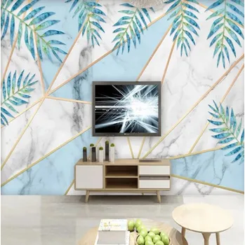 Tapeta Solution Media 3D tapety - Modrý mramor s kapradím MU3166 1 - Voděodolné plátno - Textilní tapeta omyvatelná - 250g/m2