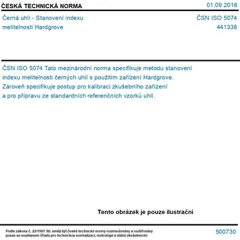 ČSN ISO 5074 - Černá uhlí - Stanovení indexu melitelnosti Hardgrove - Tisk