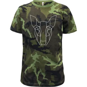 Americký Pit Bull Teriér - Geometrie - Dětské maskáčové triko - 146 cm/10 let ( Zelený maskáč )