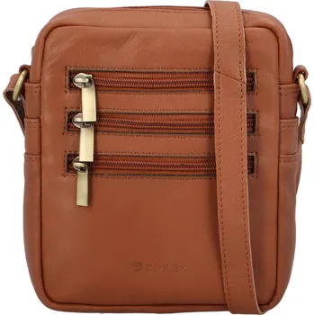 Pánská kožená crossbody taška s výraznými zipy Tinger, koňaková