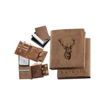Peněženka E-myslivost Kožená myslivecká peněženka - motiv Jelení hlava - hnědá