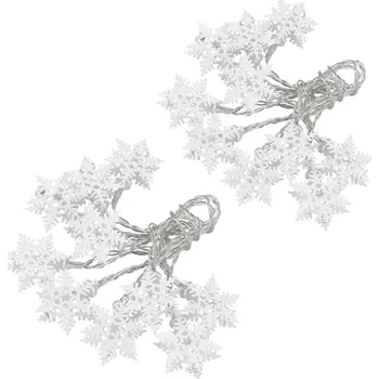 Vánoční dekorace Platinium Světelný LED řetěz 10 diod, kovové vločky, 1,6 m, teplá bílá sada 2 ks