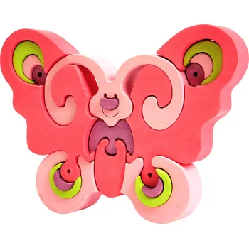 Dřevěná hračka Fauna Dřevěné vkládací puzzle z masivu motýl růžový