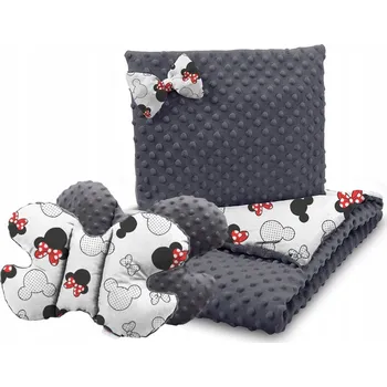 Dětská deka Dětská deka do kočárku s polštářkem a motýlkem - BABYMAM PREMIUM set 3v1 - Myška Minnie s grafitovou minky