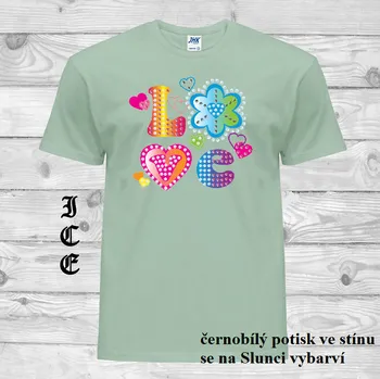 Pánské tričko panske-bavlnene_tricko_uv_potisk_napis_LOVE Barva: Ice - ledově zelená, velikost: M