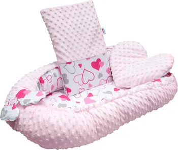 Hnízdečko pro miminko New Baby Luxusní hnízdečko s polštářkem a peřinkou z Minky srdíčka růžová