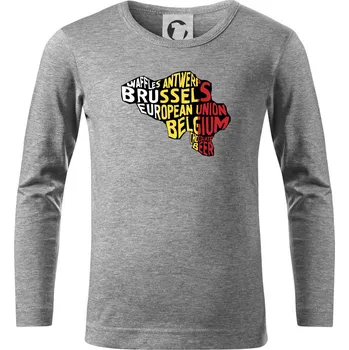 Chlapecké tričko Mapy - názvy měst - Belgie - Triko dětské Long Sleeve - 122 cm/6 let ( Tmavě šedý melír )