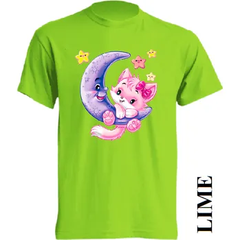 detske-levne-bavlnene-tricko-potisk-mesic-kocicka Barva: Lime - limetková, velikost: 152