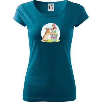 Dámské tričko Velikonoční zajíček tulipány - Dámské triko Pure - S ( Petrolejová )