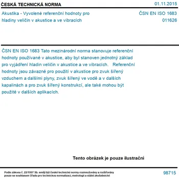 ČSN EN ISO 1683 - Akustika - Vyvolené referenční hodnoty pro hladiny veličin v akustice a ve vibracích - Tisk
