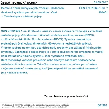 ČSN EN 61069-1 ed. 2 - Měření a řízení průmyslových procesů - Hodnocení vlastností systému pro odhad systému - Část 1: Terminologie a základní pojmy - Tisk