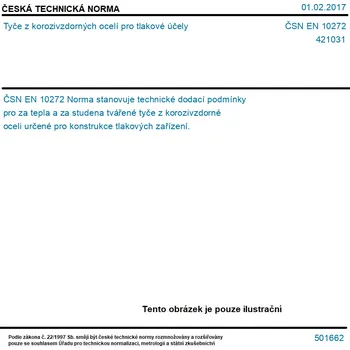 ČSN EN 10272 - Tyče z korozivzdorných ocelí pro tlakové účely - Tisk