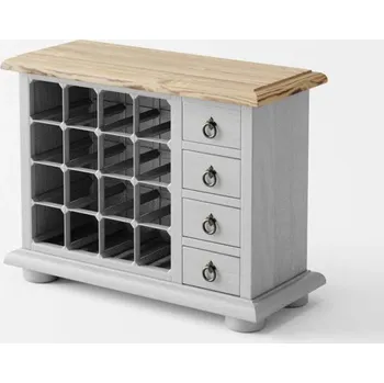 Šatní skříň Komoda na víno Hacienda Grey z masivu Barevné provedení: šedá - světle hnědá medová vosk