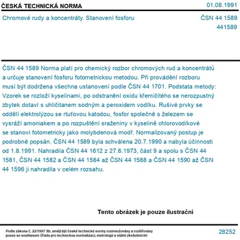 ČSN 44 1589 - Chromové rudy a koncentráty. Stanovení fosforu - Tisk