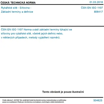 ČSN EN ISO 1107 - Rybářské sítě - Síťovina - Základní termíny a definice - Tisk
