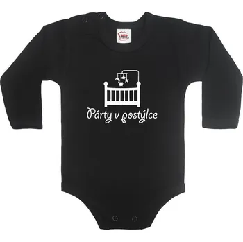 Kojenecký body Vtipné bodyčko Párty v postýlce, Barva Černá, Velikost 56 / 0-3m, Canvas Dětské body Bezvatriko.cz 0382