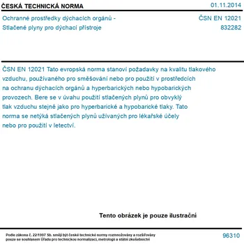 ČSN EN 12021 - Ochranné prostředky dýchacích orgánů - Stlačené plyny pro dýchací přístroje - Tisk