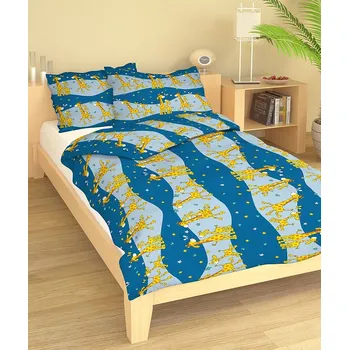 Povlečení Povlečení bavlněné dětské Žirafky modré TiaHome 1x Polštář 90x70cm, 1x Přikrývka 140x200cm