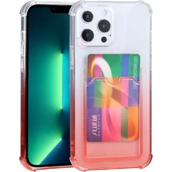 Dvoubarevný transparentní kryt s kapsou na kartu pro iPhone 13 Pro Max - červený