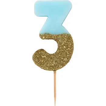 Dortová svíčka Wrimes Cosmetics Ltd. SVÍČKA Číslice narozeninová modrozlatá 3