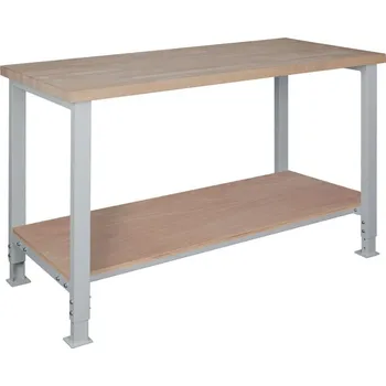 Průmyslová sponka Dílenský stůl 1500 mm s policí, buková spárovka + doprava zdarma