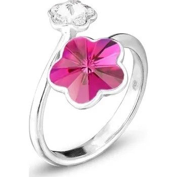Prsten Prsten se Swarovski Elements růžová květinka Fuchsia