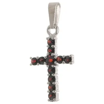 Přívěsek Stříbrný přívěšek křížek s českými granáty STRZ0421F